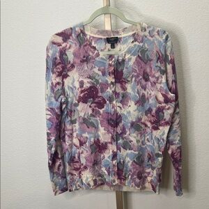 Talbots cardigan sweater merino wool purple cream LP